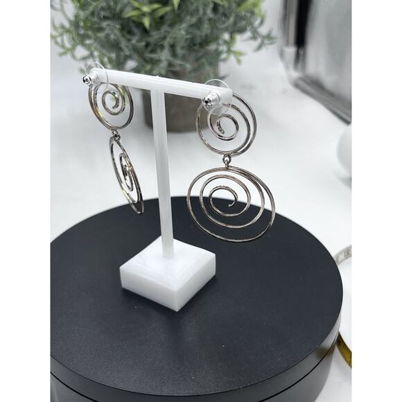 Vintage Signed CA 925 Sterling Silver Hammered Swirl Twirl Dangle Post Earrings - Picture 10 of 12